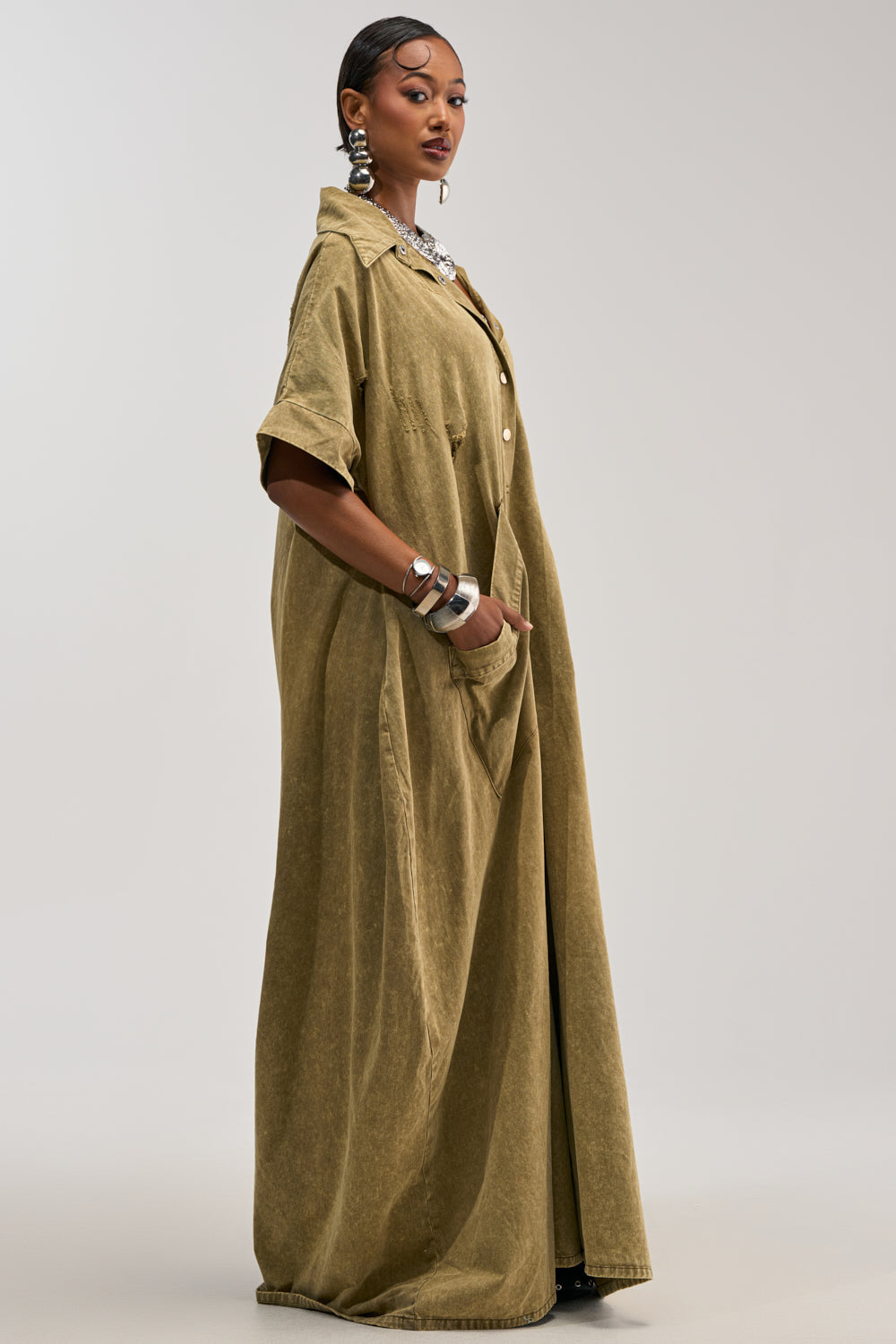 THE BEST OVERSIZED DENIM JUMPSUIT IN OLIVE