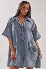 MELODY COLLARED DENIM ROMPER