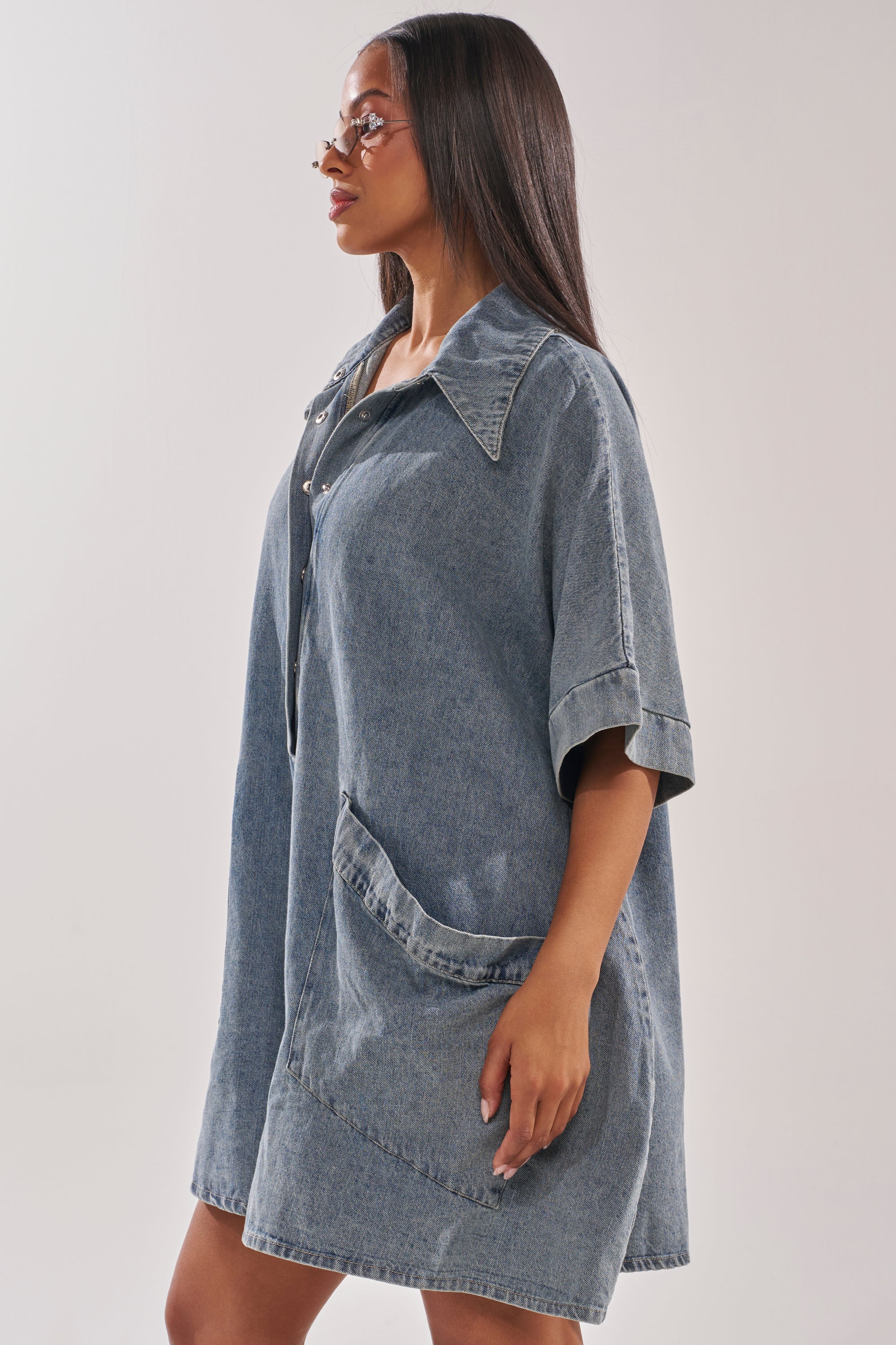MELODY COLLARED DENIM ROMPER