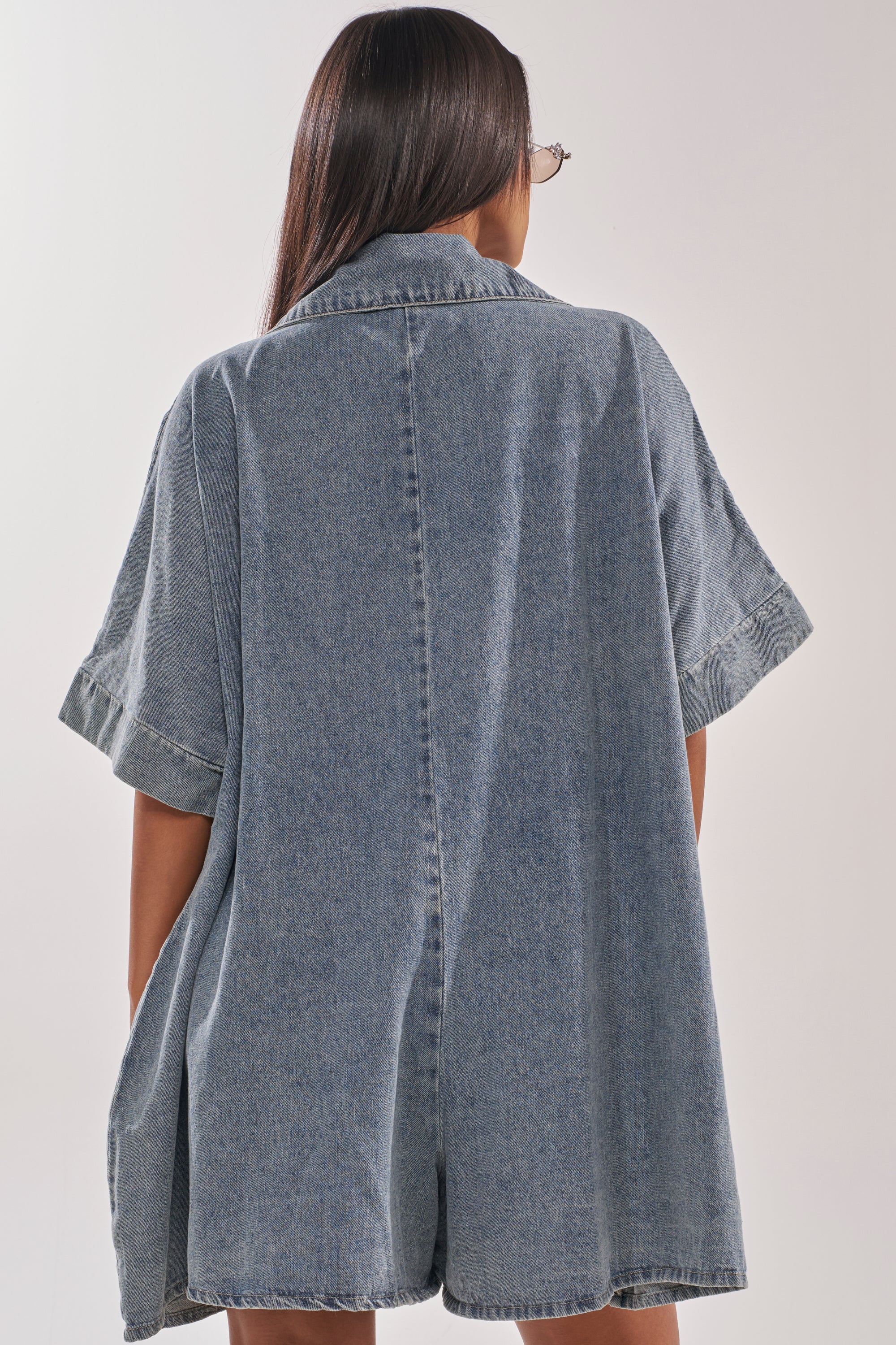 MELODY COLLARED DENIM ROMPER
