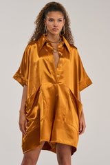 SHE'S RICH OVERSIZED SATIN ROMPER IN MUSTARD