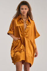 SHE'S RICH OVERSIZED SATIN ROMPER IN MUSTARD