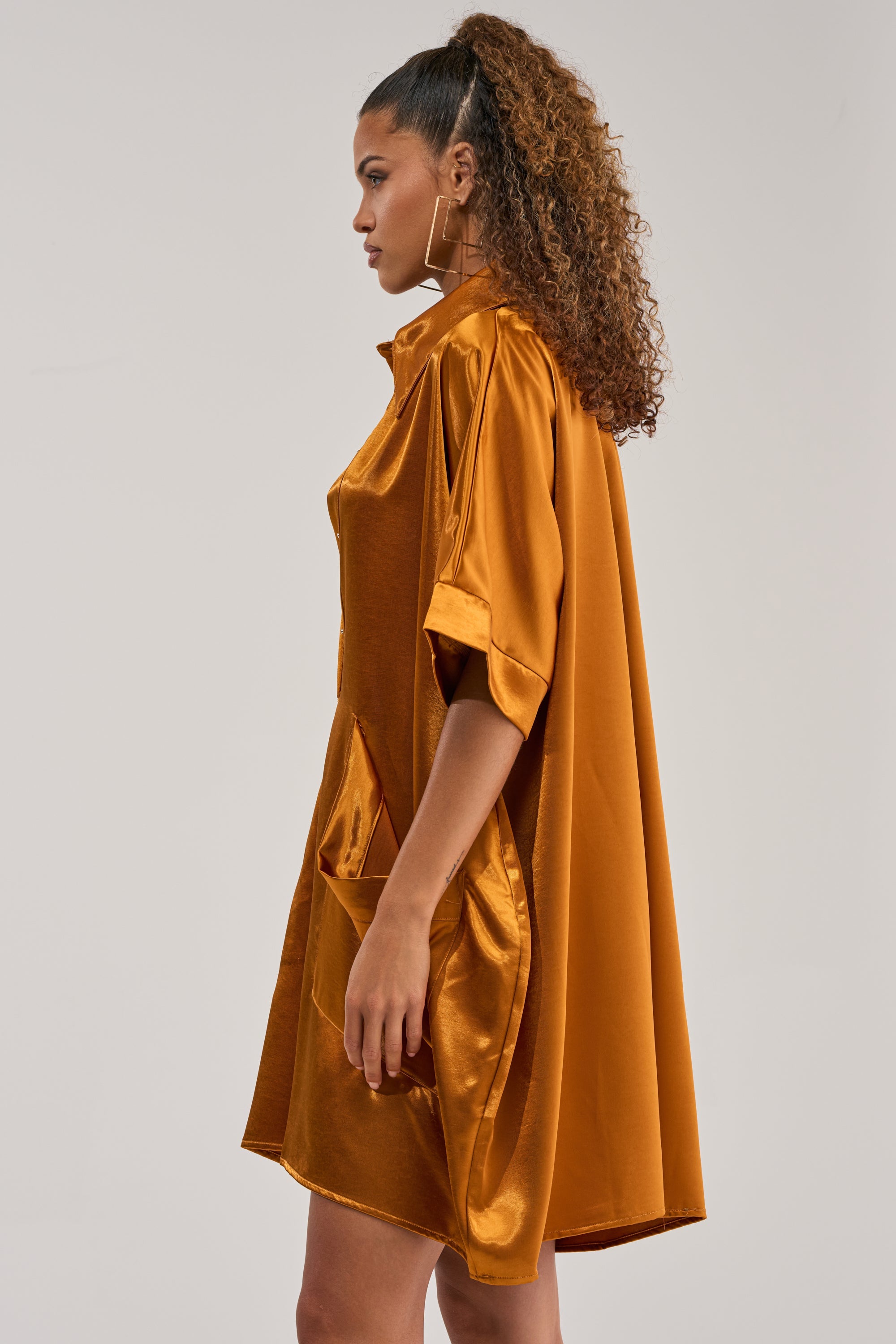 SHE'S RICH OVERSIZED SATIN ROMPER IN MUSTARD
