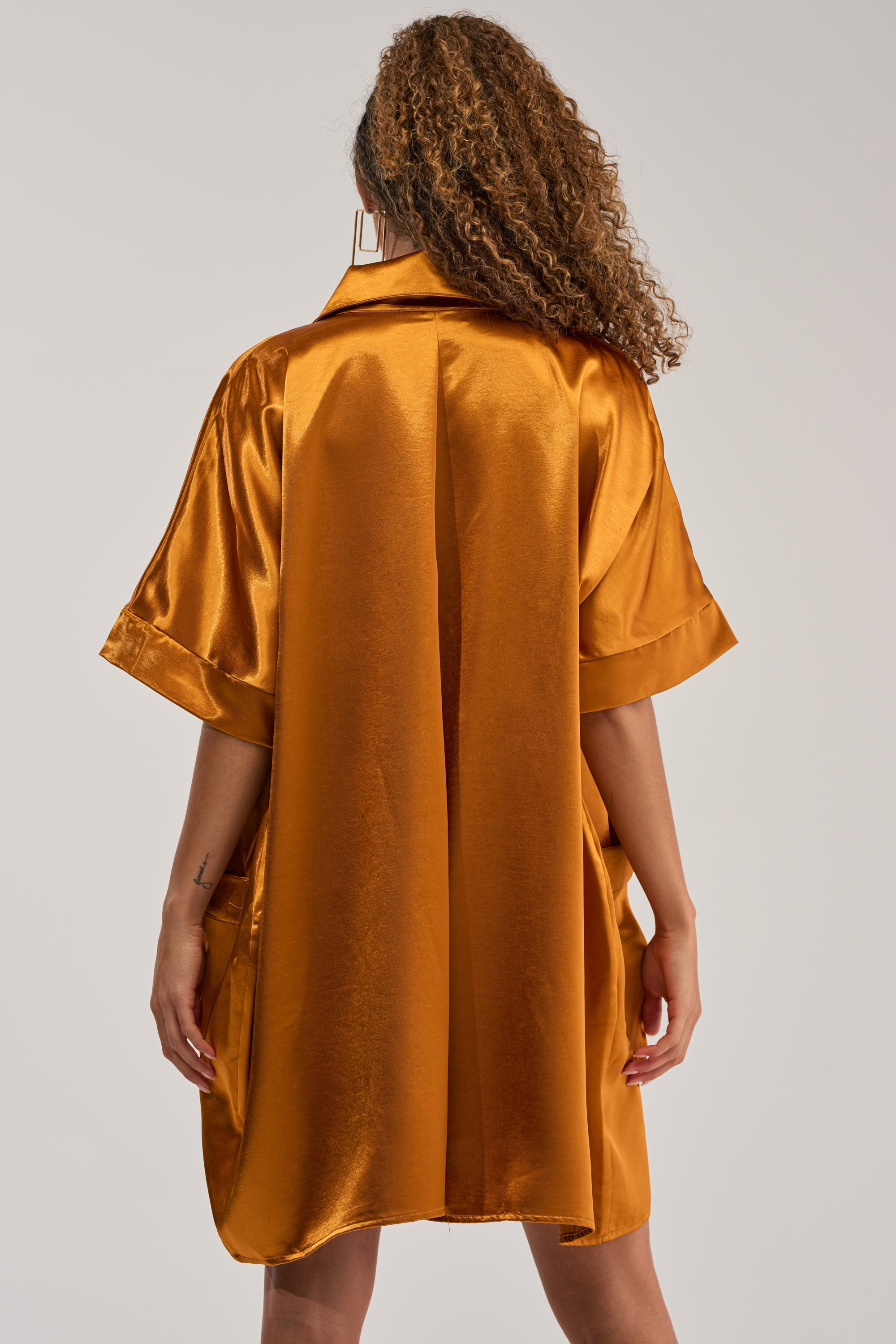 SHE'S RICH OVERSIZED SATIN ROMPER IN MUSTARD
