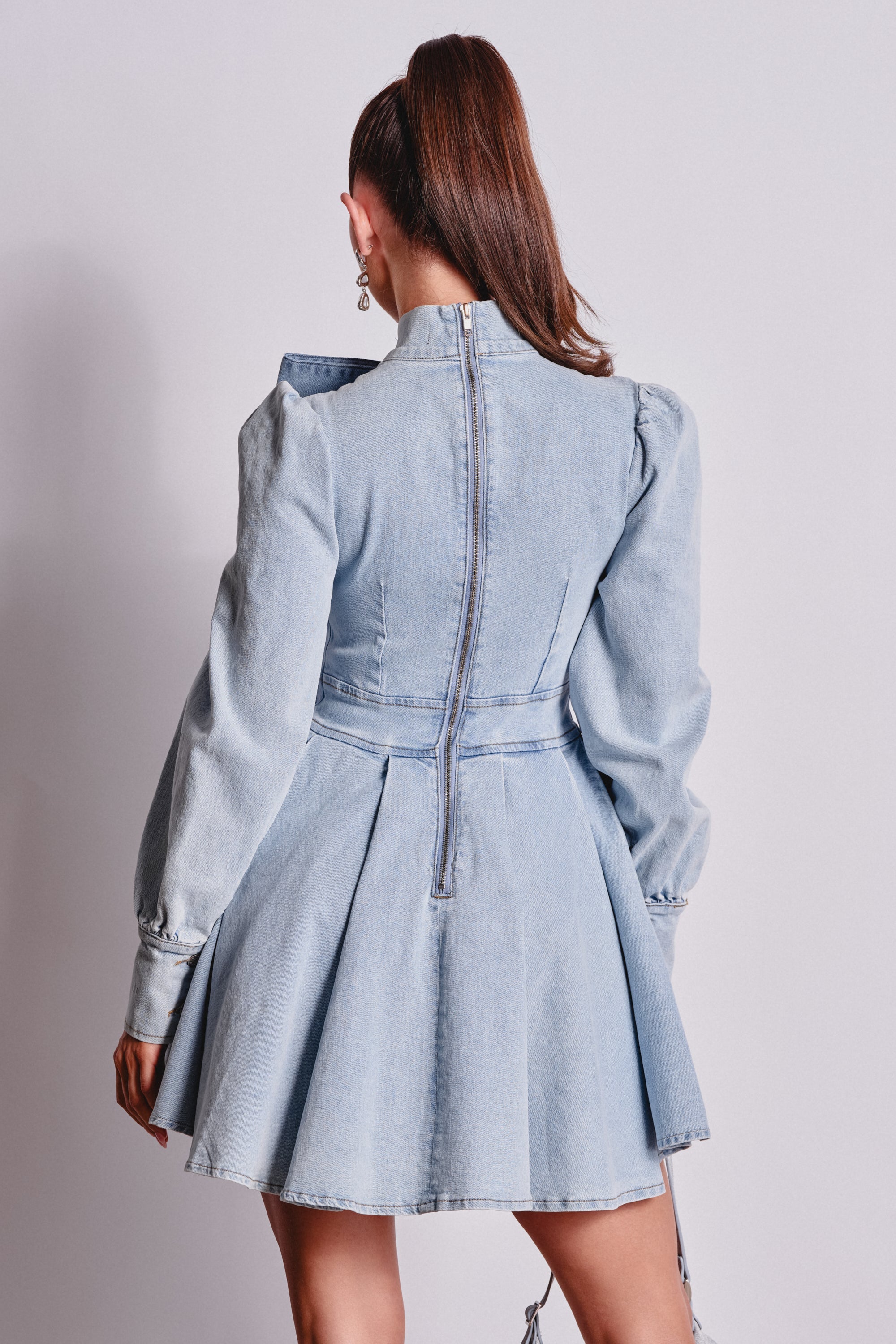 CAROLINA DENIM BOW MINI DRESS