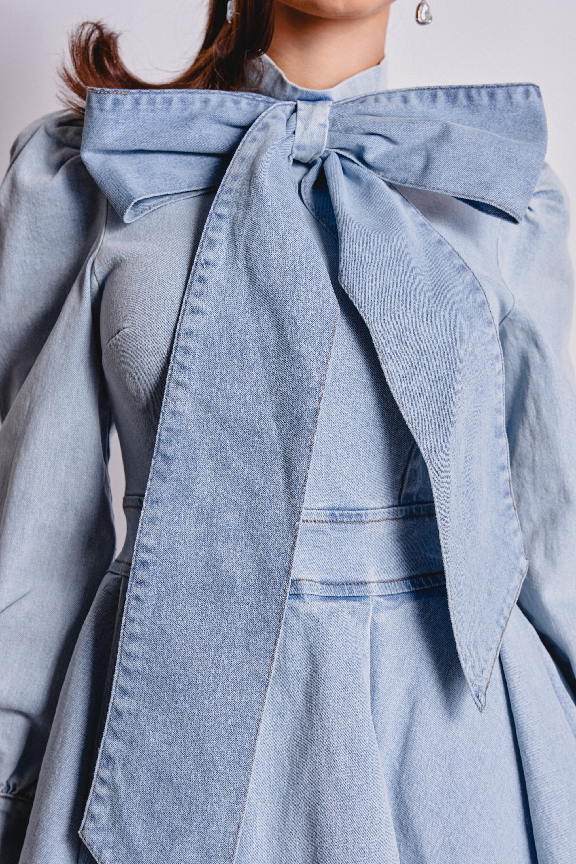 CAROLINA DENIM BOW MINI DRESS