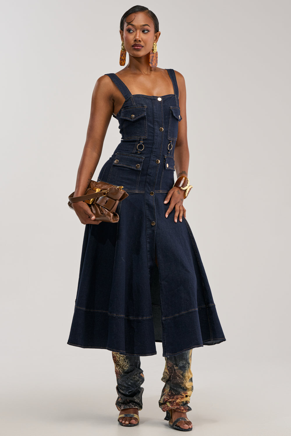 WILDFLOWER DRIFT MIDI DRESS IN DARK BLUE DENIM