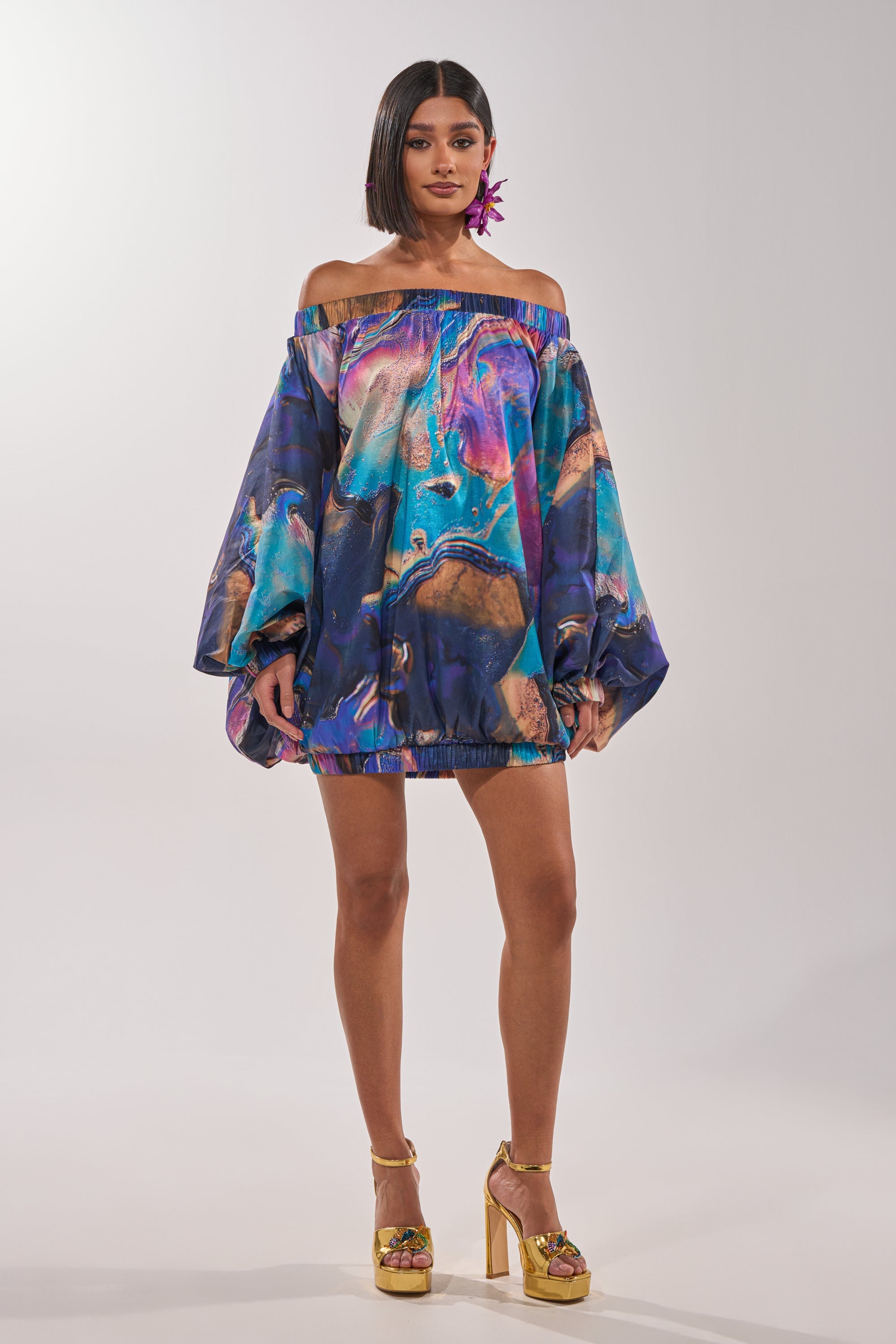 OUT FOR BRUNCH PATTERNED MINI DRESS