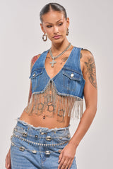 RIDE EM CROPPED DENIM VEST