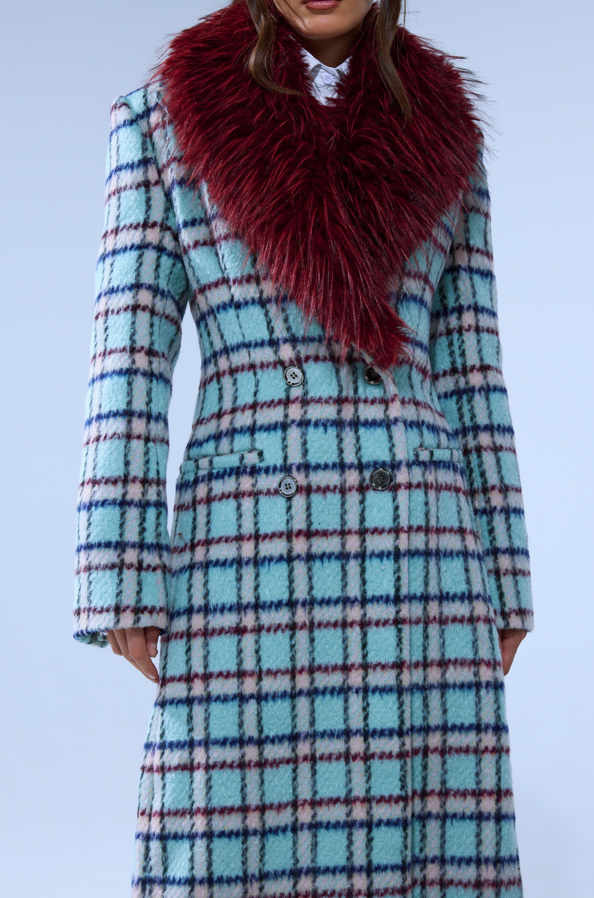 TEA FOR TWO FUR TRIM TRENCH IN BLUE