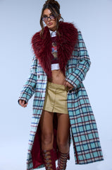 TEA FOR TWO FUR TRIM TRENCH IN BLUE