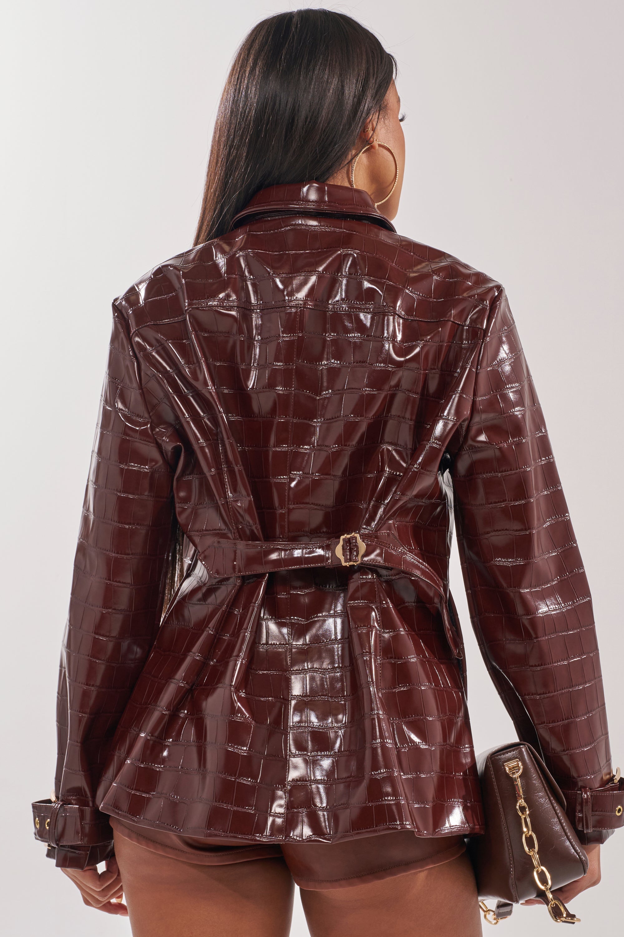 DONT STOP NOW FAUX LEATHER BUTTON DOWN