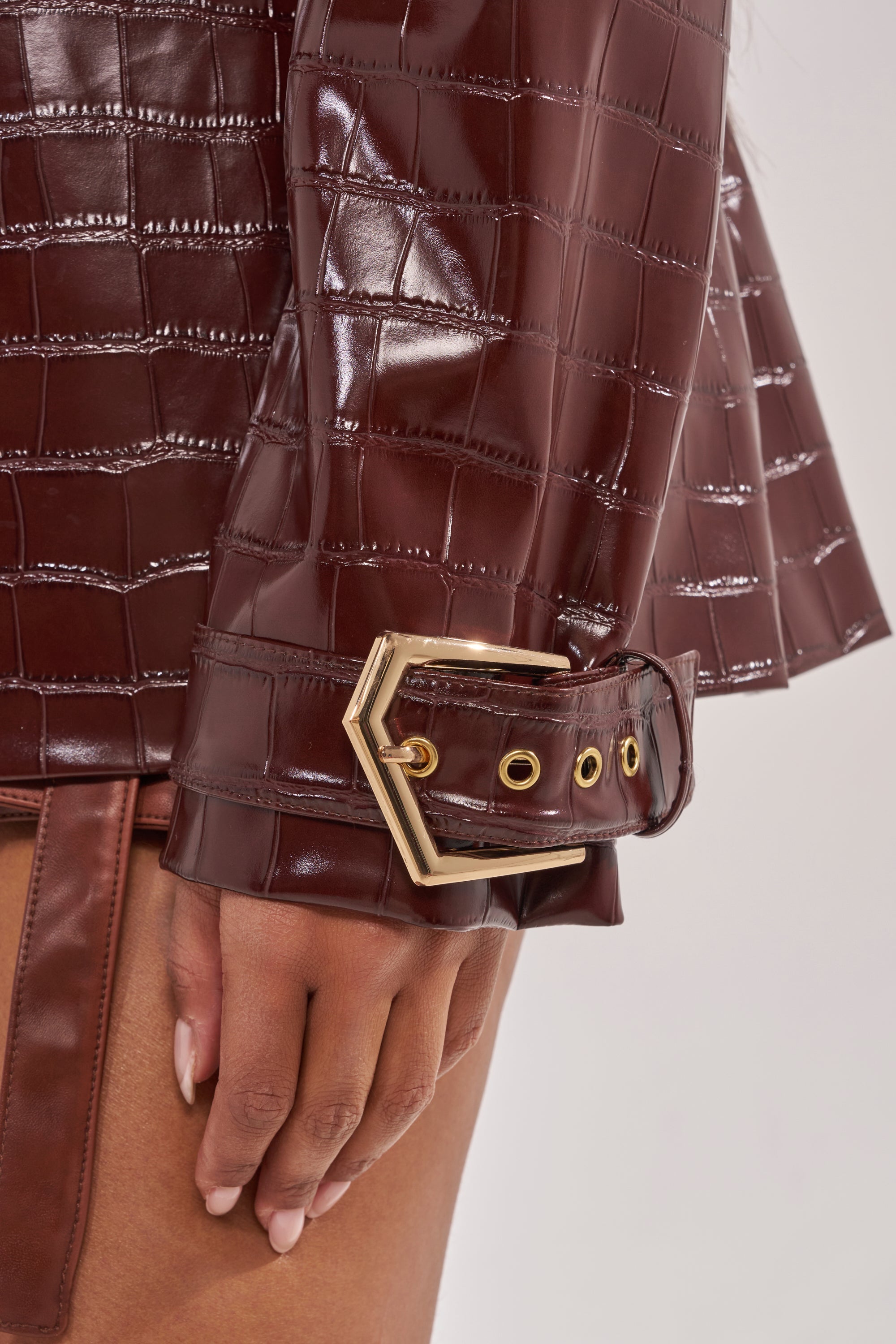 DONT STOP NOW FAUX LEATHER BUTTON DOWN