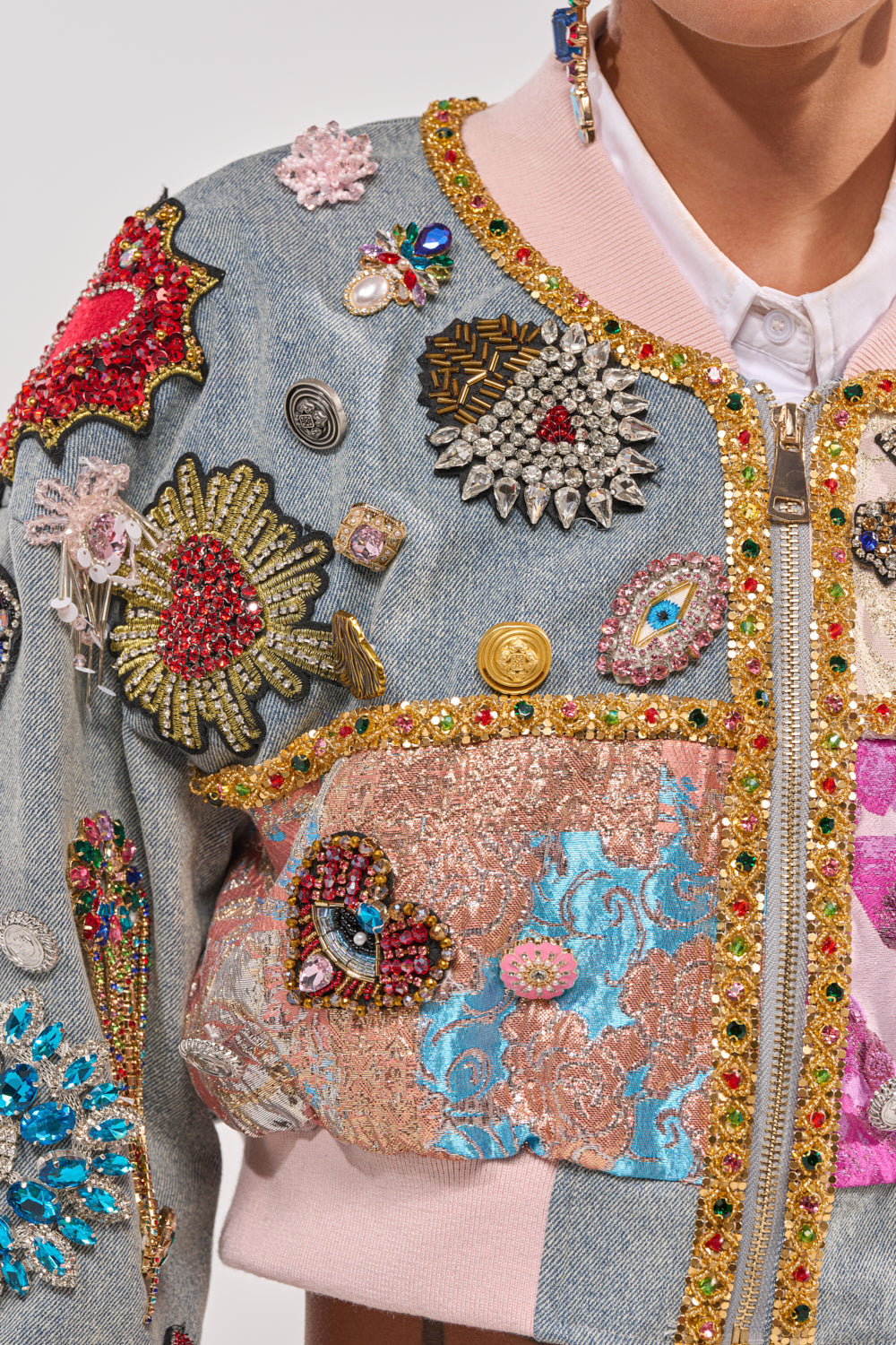 IF YOU'RE DOWN EMBELLISHED DENIM BOMBER