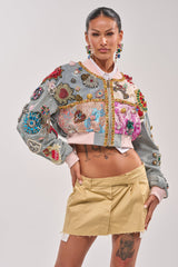 IF YOU'RE DOWN EMBELLISHED DENIM BOMBER