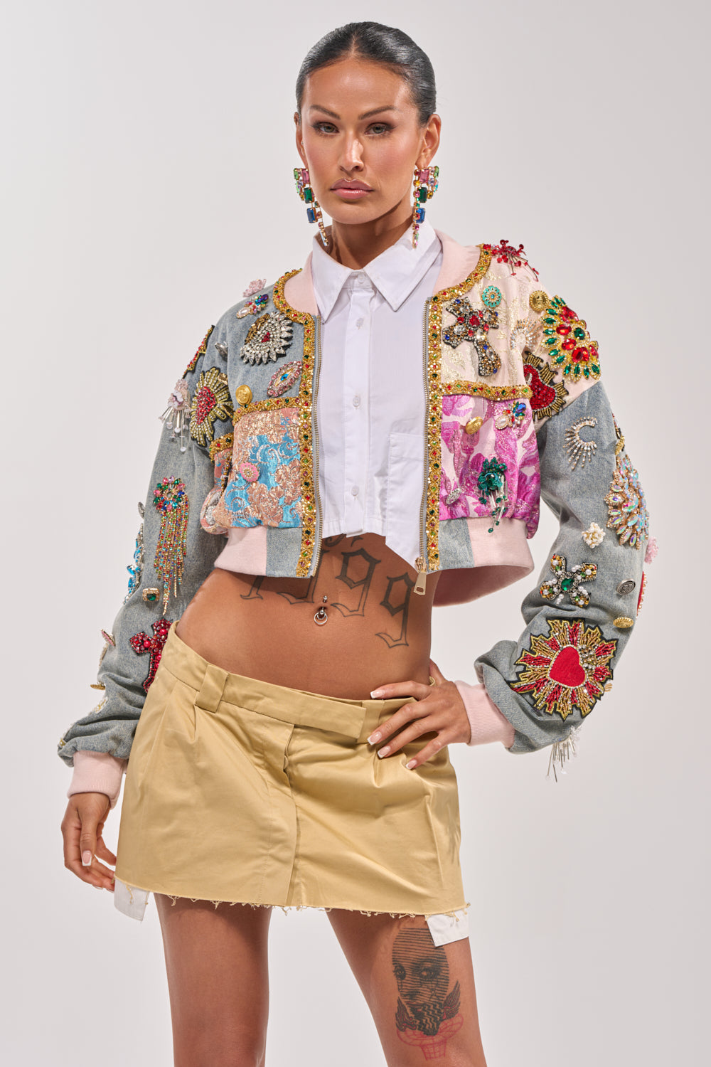 IF YOU'RE DOWN EMBELLISHED DENIM BOMBER