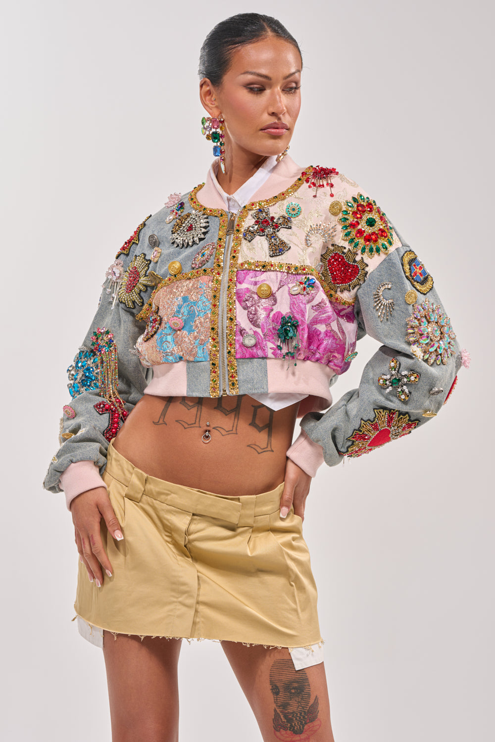 IF YOU'RE DOWN EMBELLISHED DENIM BOMBER