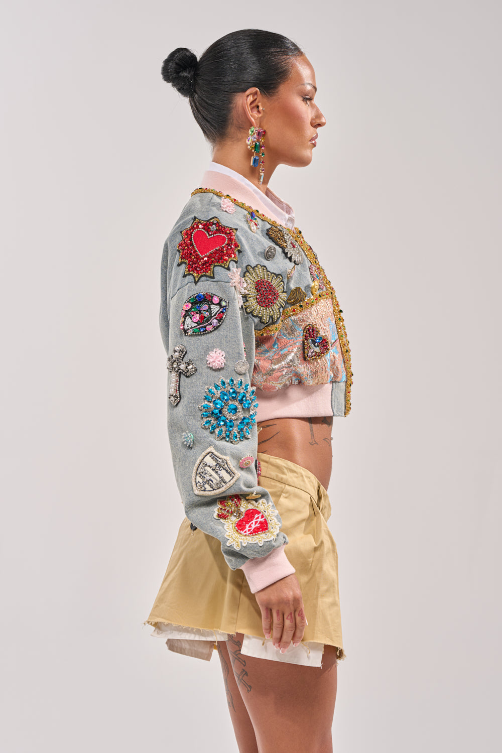 IF YOU'RE DOWN EMBELLISHED DENIM BOMBER