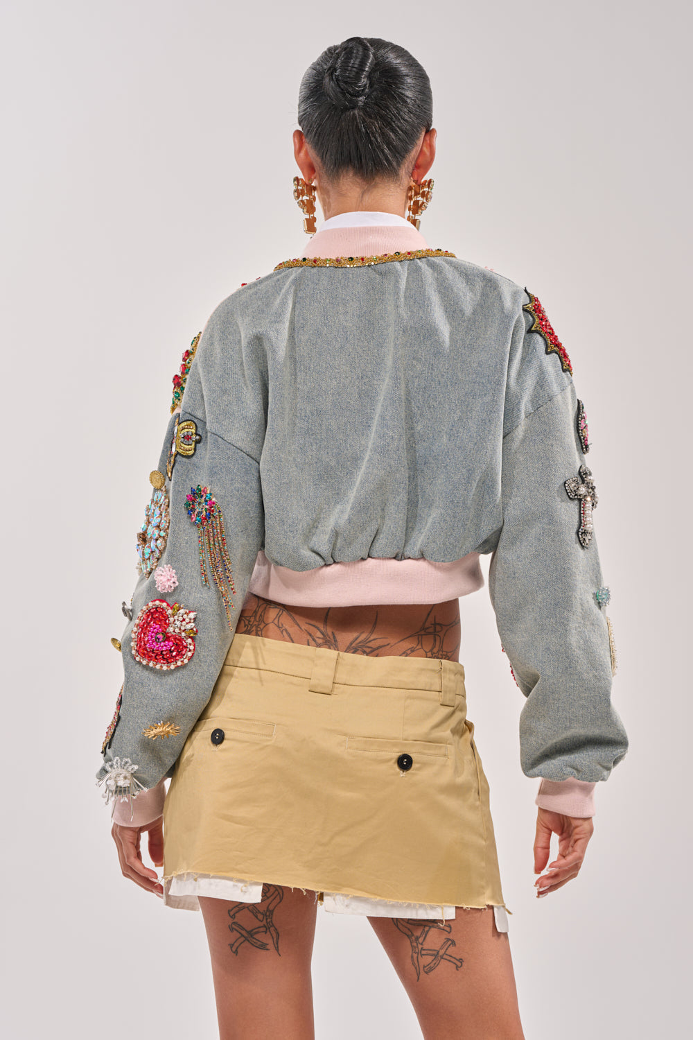 IF YOU'RE DOWN EMBELLISHED DENIM BOMBER