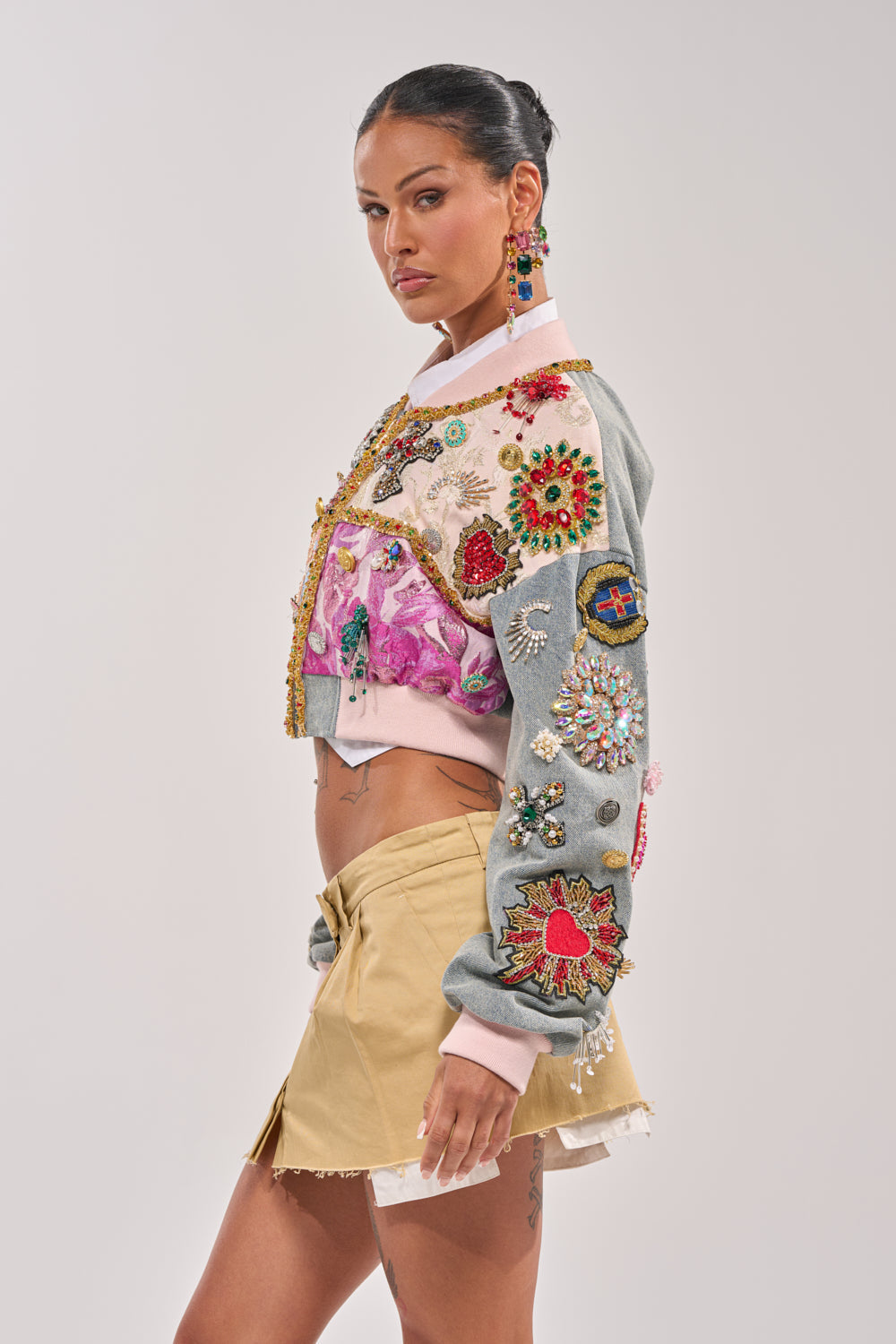 IF YOU'RE DOWN EMBELLISHED DENIM BOMBER