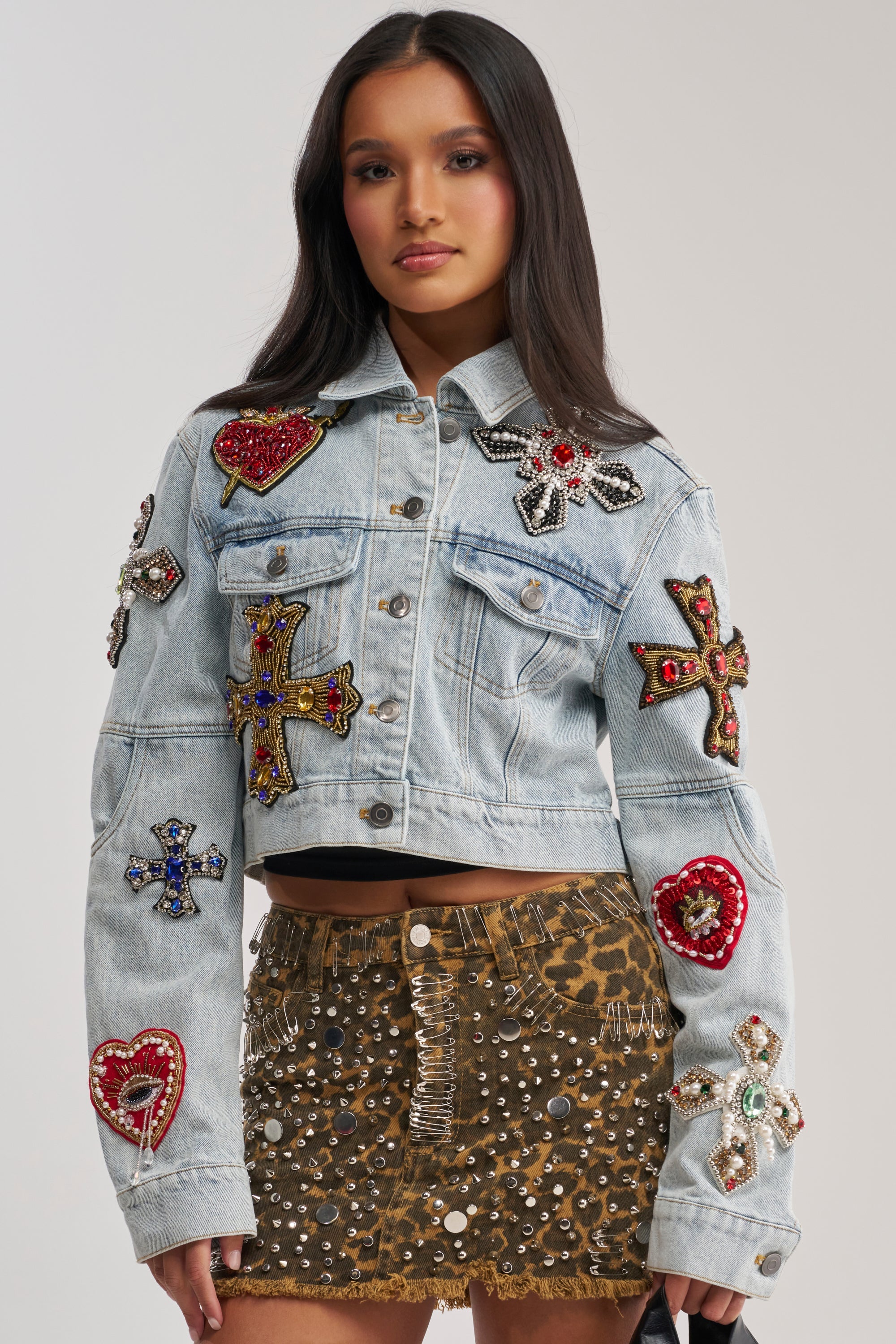 GIVE AND TAKE EMBELLISHED DENIM JACKET