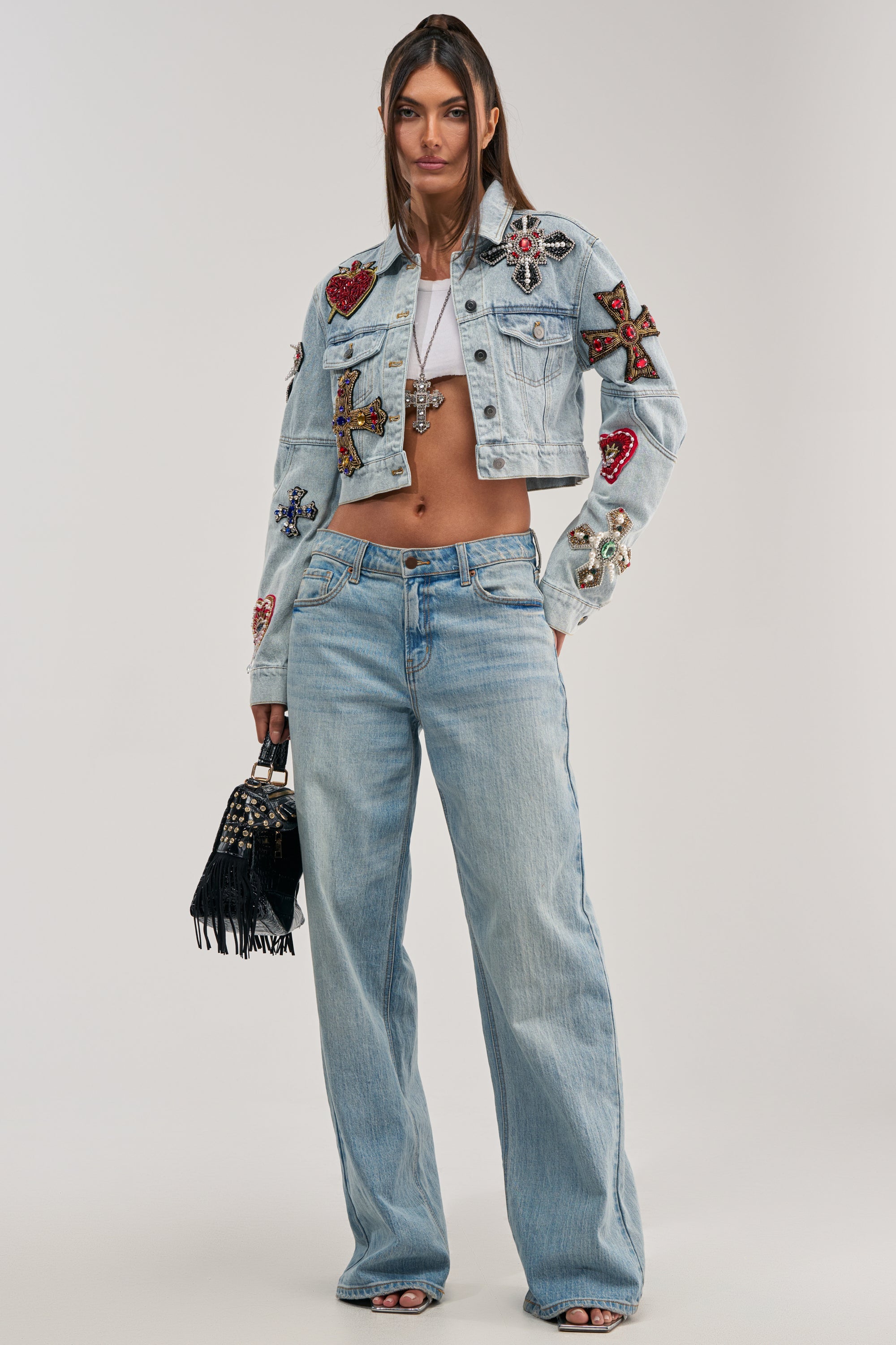 GIVE AND TAKE EMBELLISHED DENIM JACKET