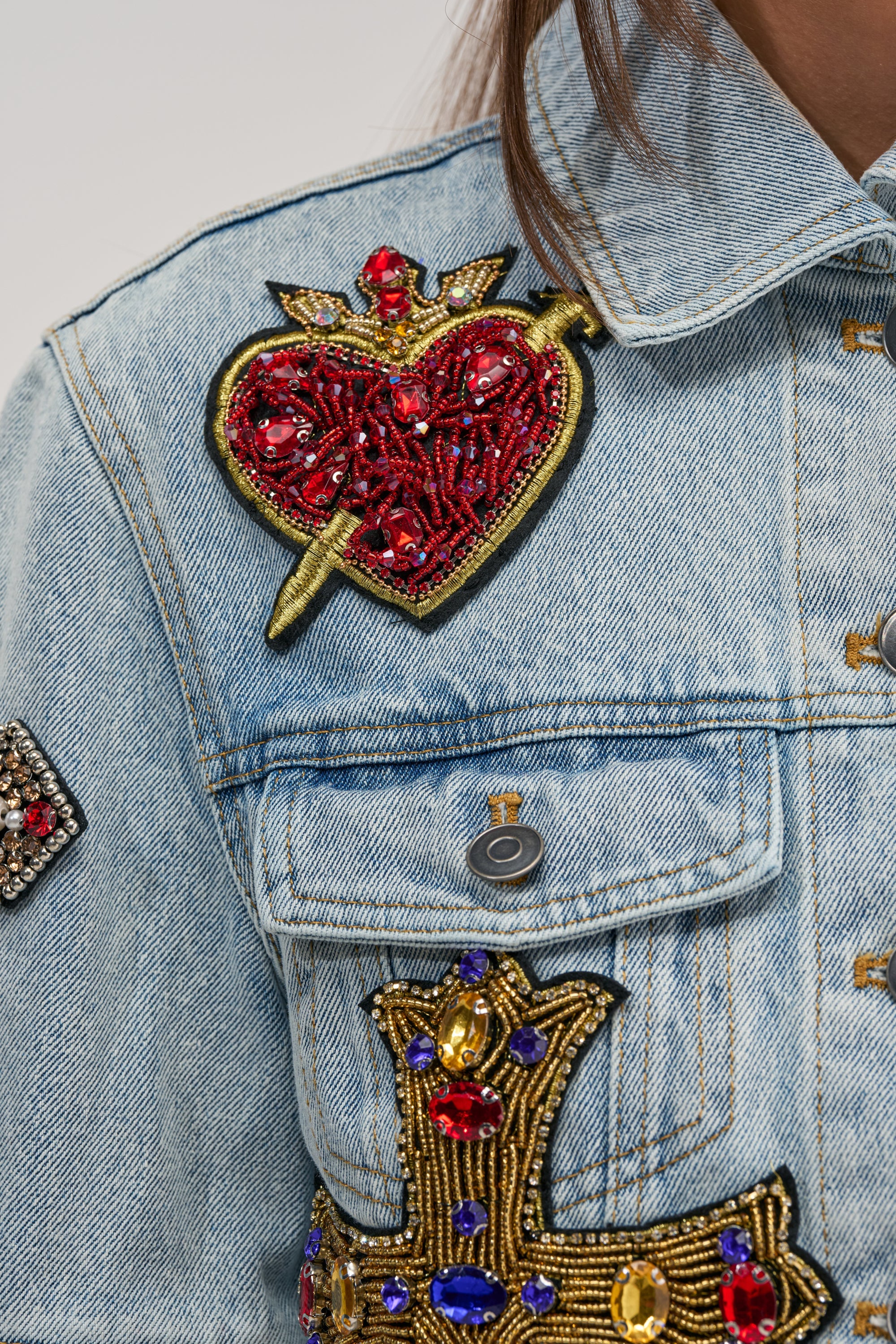 GIVE AND TAKE EMBELLISHED DENIM JACKET