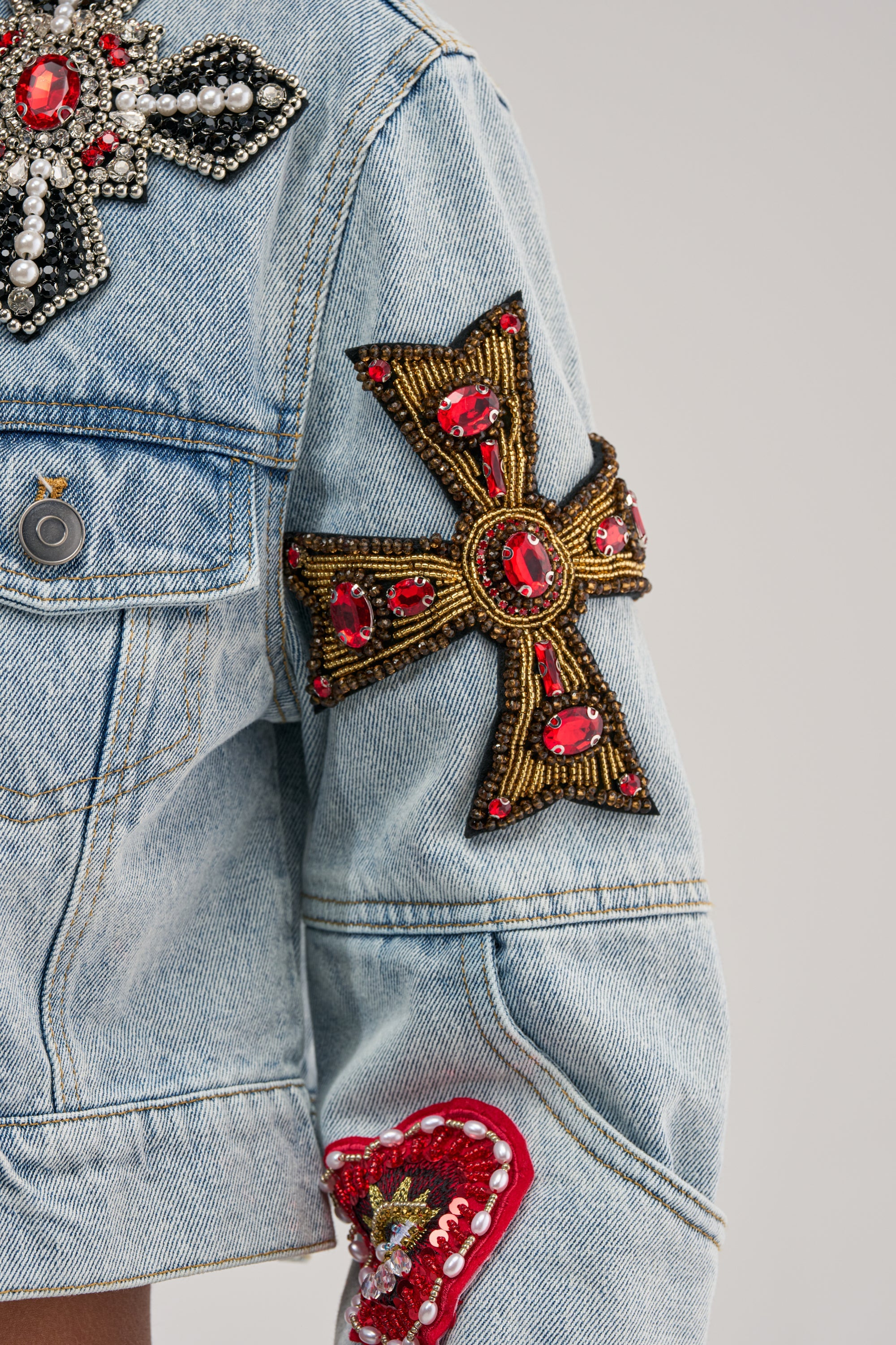 GIVE AND TAKE EMBELLISHED DENIM JACKET