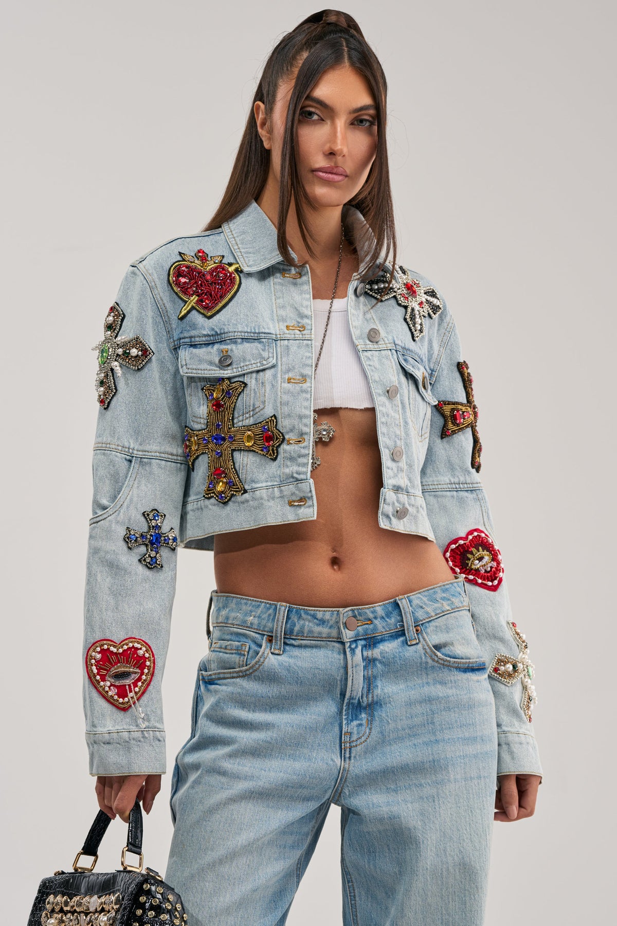 GIVE AND TAKE EMBELLISHED DENIM JACKET