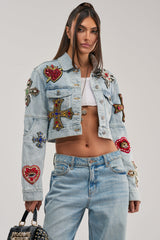 GIVE AND TAKE EMBELLISHED DENIM JACKET