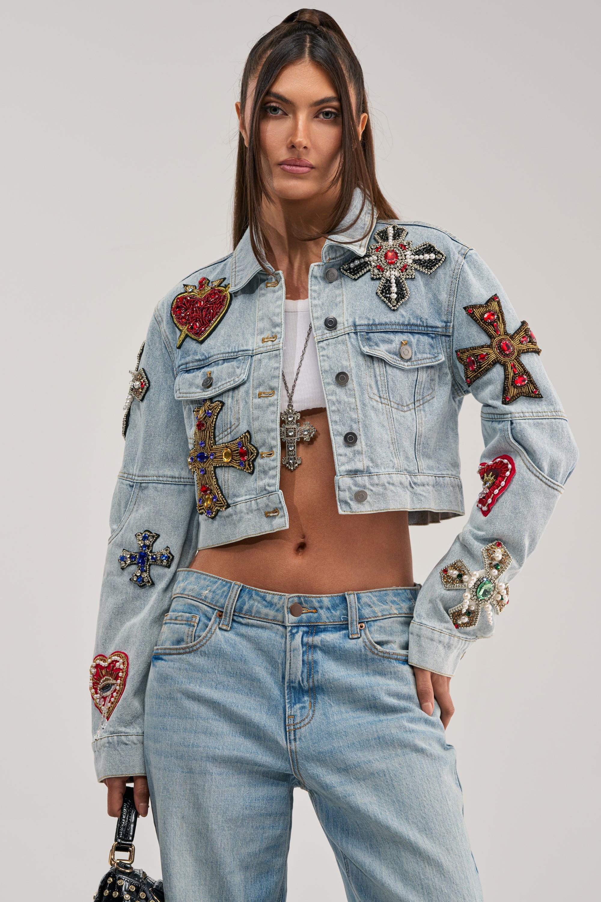 GIVE AND TAKE EMBELLISHED DENIM JACKET