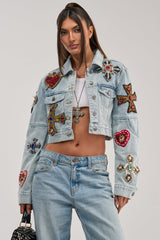GIVE AND TAKE EMBELLISHED DENIM JACKET