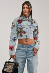 GIVE AND TAKE EMBELLISHED DENIM JACKET