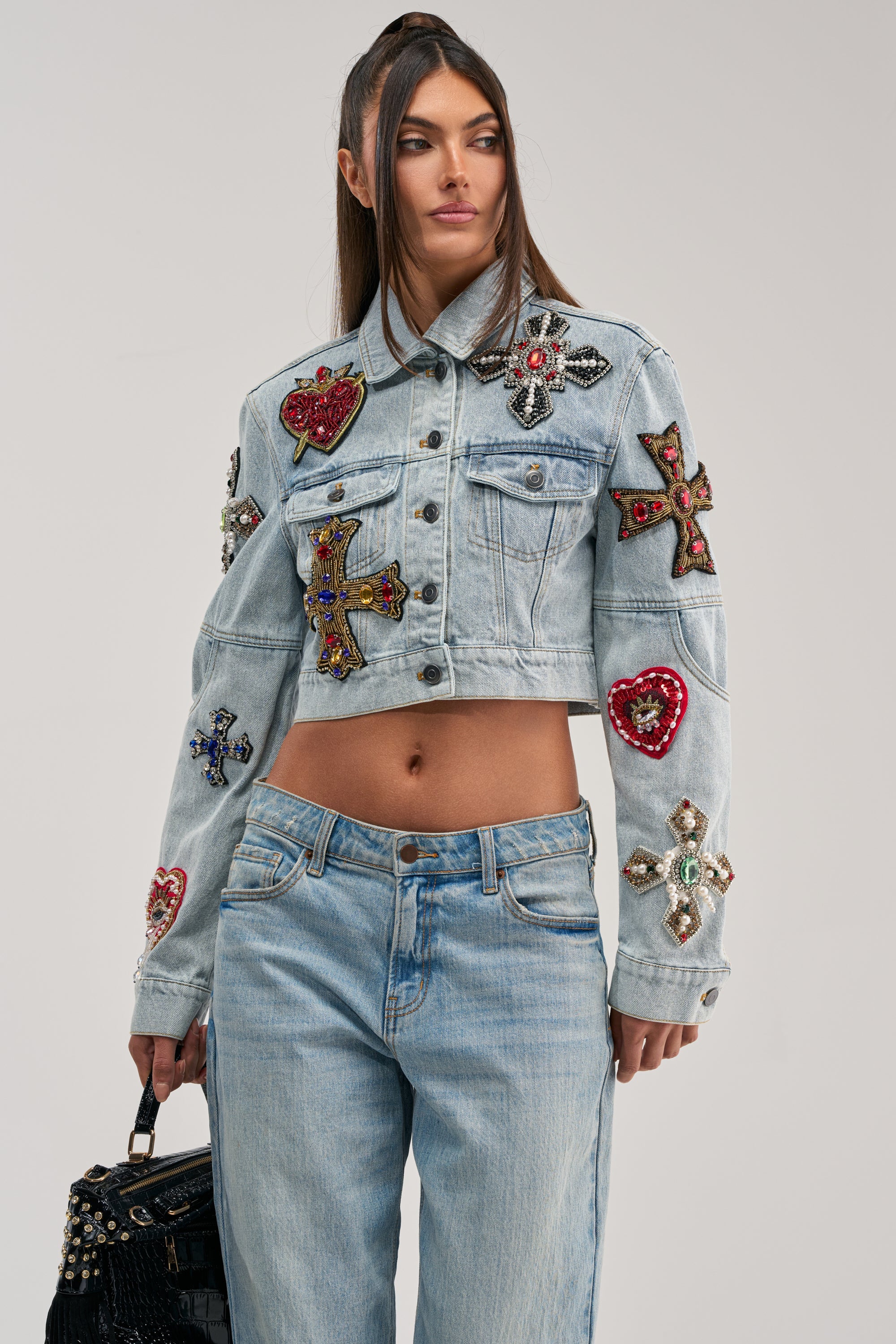 GIVE AND TAKE EMBELLISHED DENIM JACKET