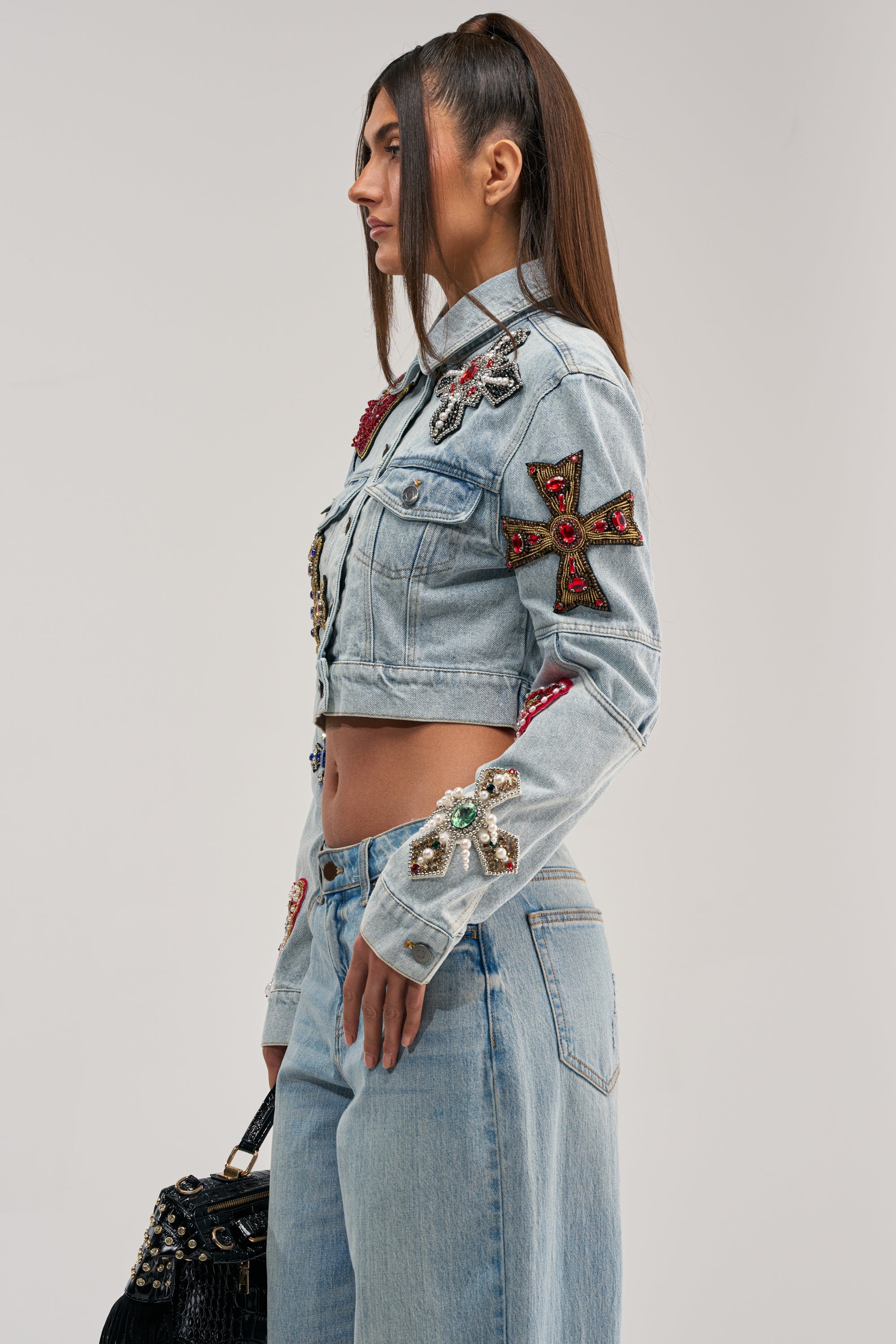 GIVE AND TAKE EMBELLISHED DENIM JACKET