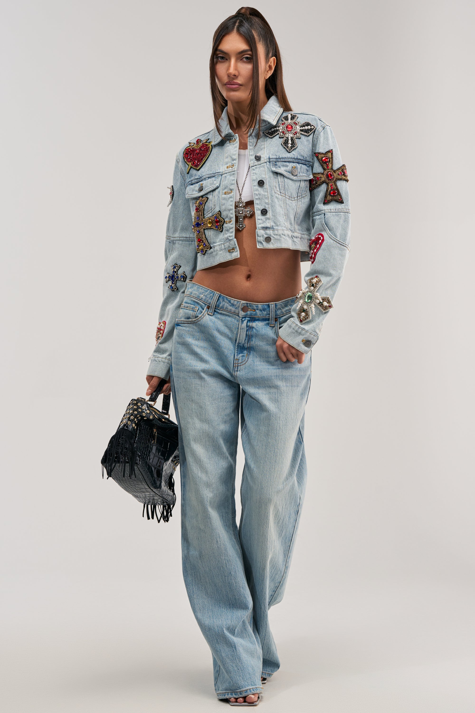 GIVE AND TAKE EMBELLISHED DENIM JACKET