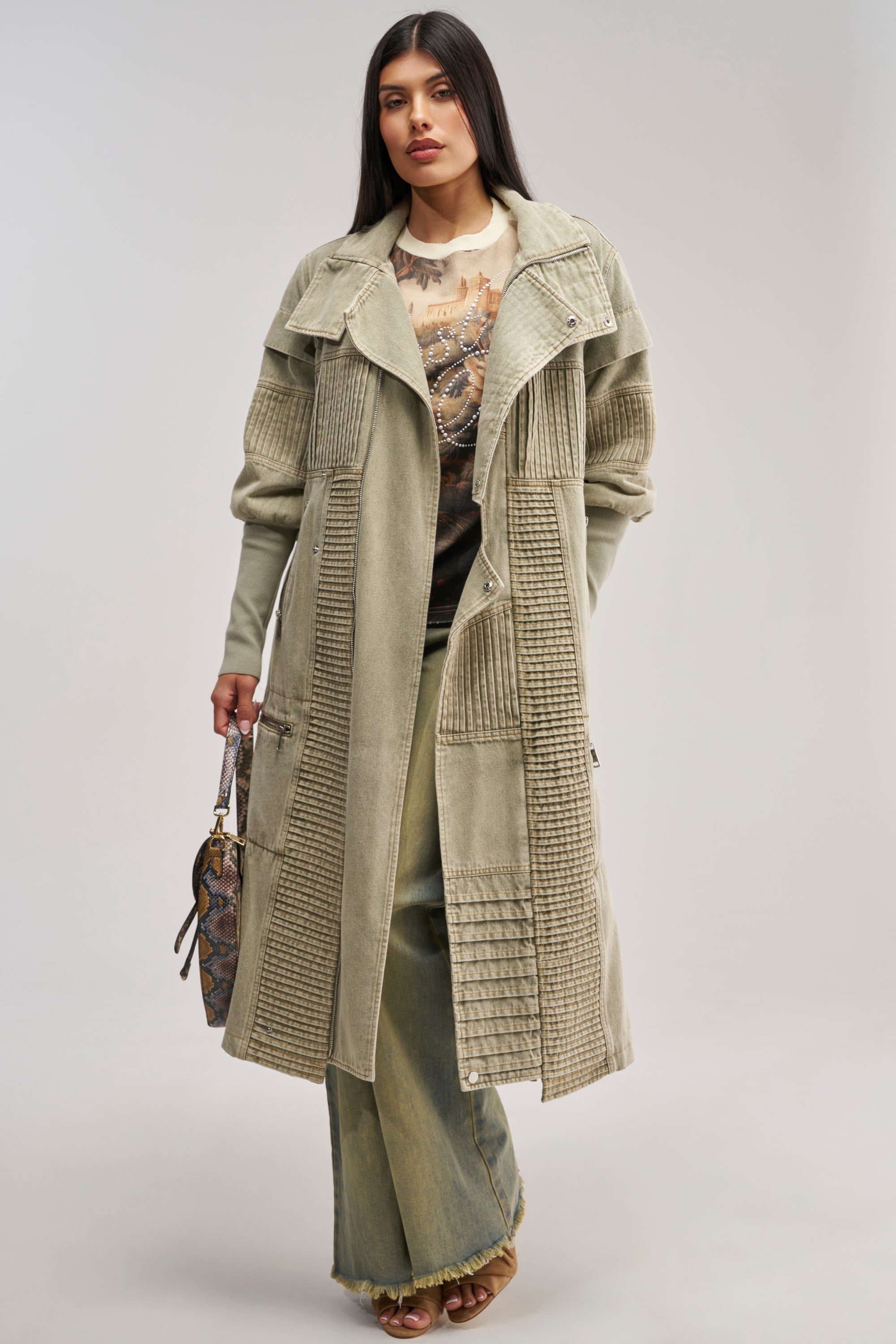 VORTEX DENIM TRENCH COAT IN OLIVE