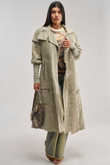 VORTEX DENIM TRENCH COAT IN OLIVE