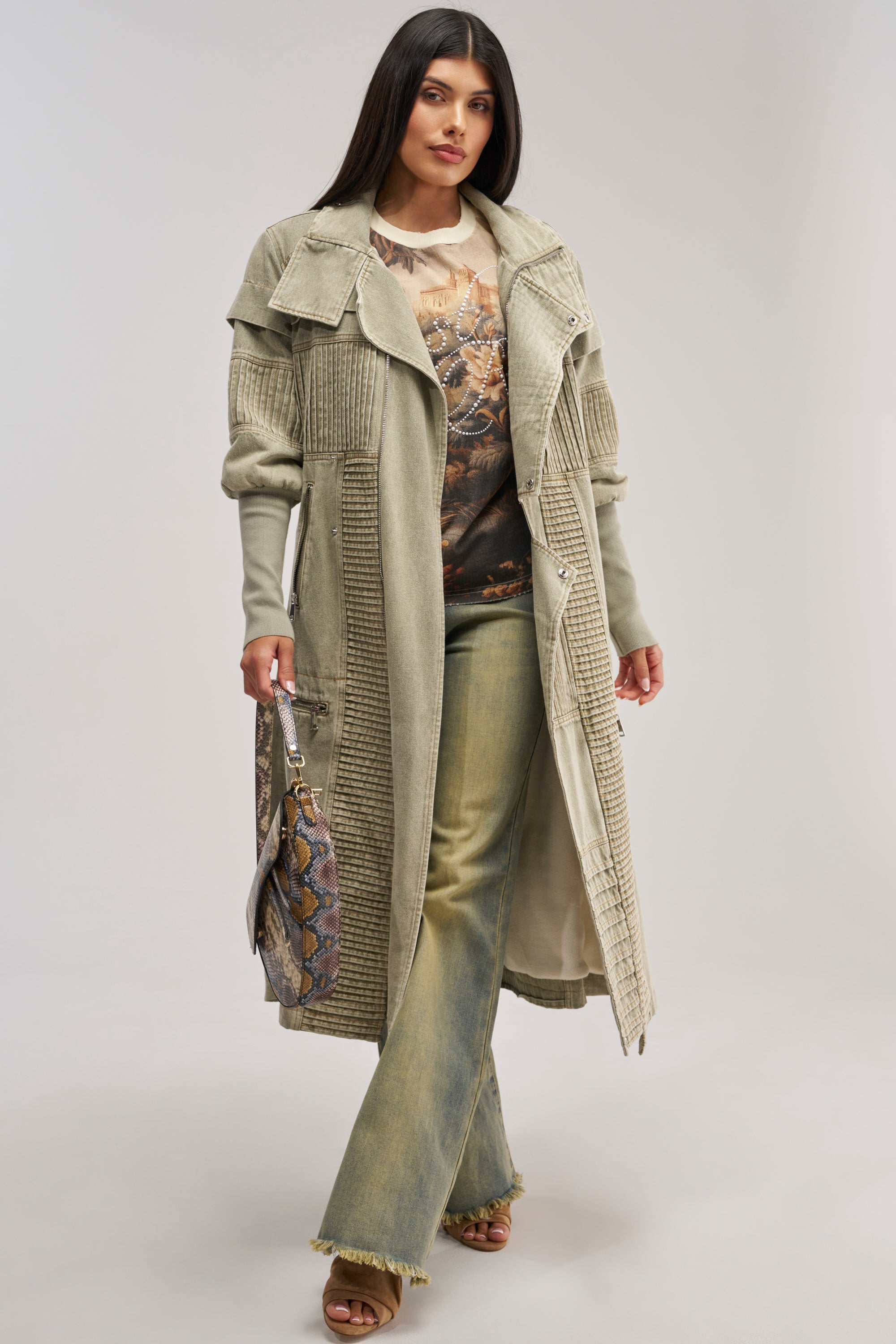 VORTEX DENIM TRENCH COAT IN OLIVE