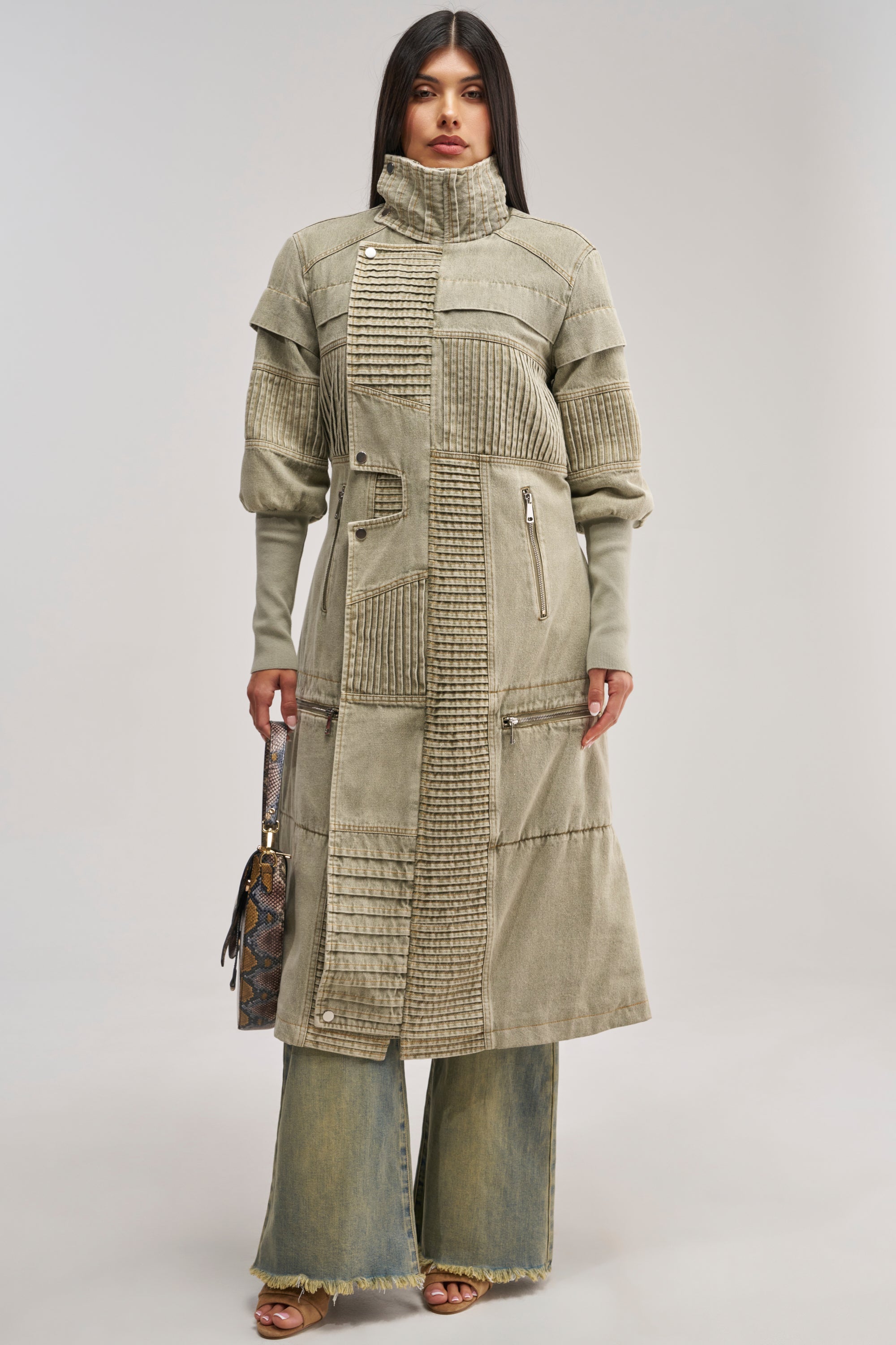 VORTEX DENIM TRENCH COAT IN OLIVE