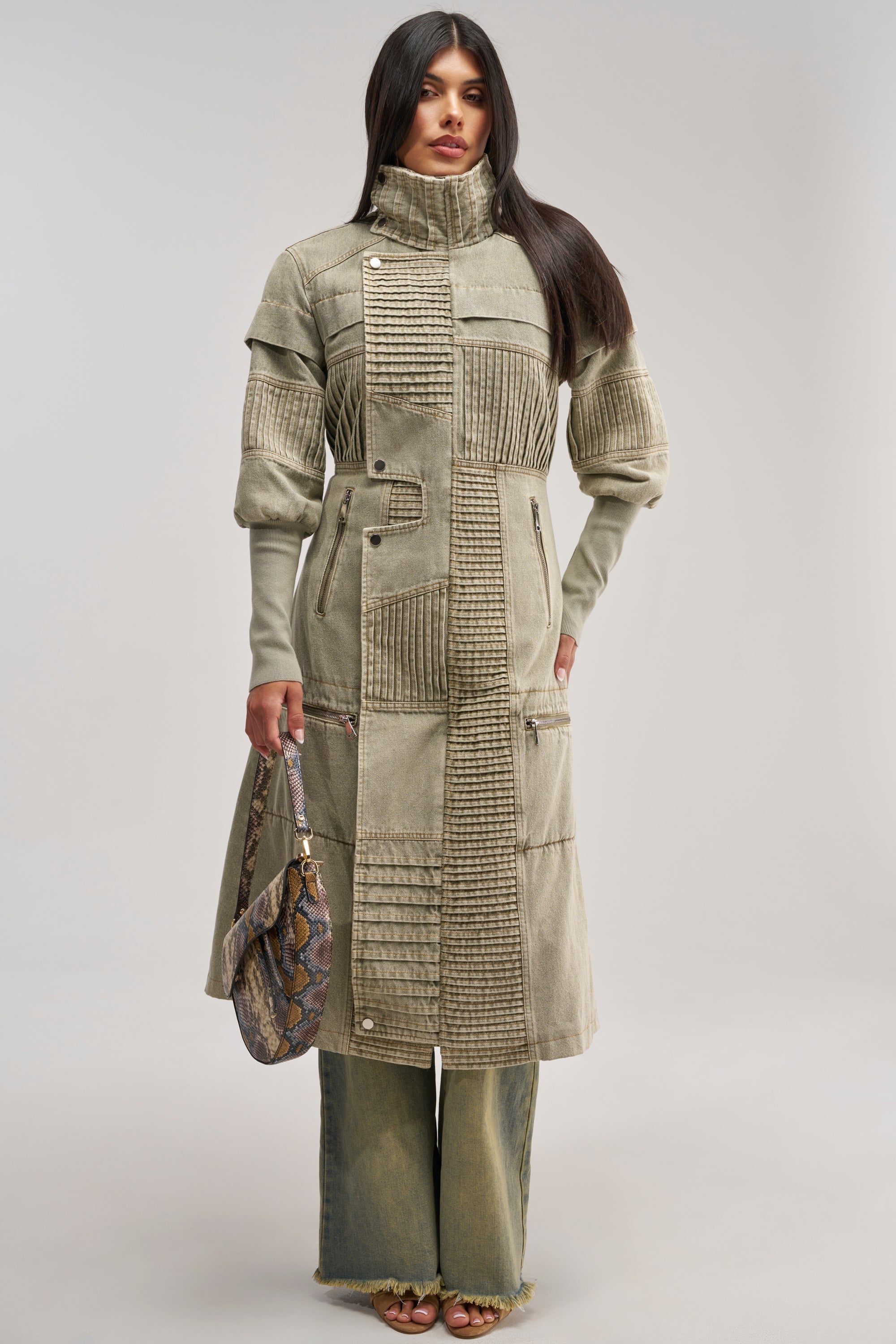 VORTEX DENIM TRENCH COAT IN OLIVE