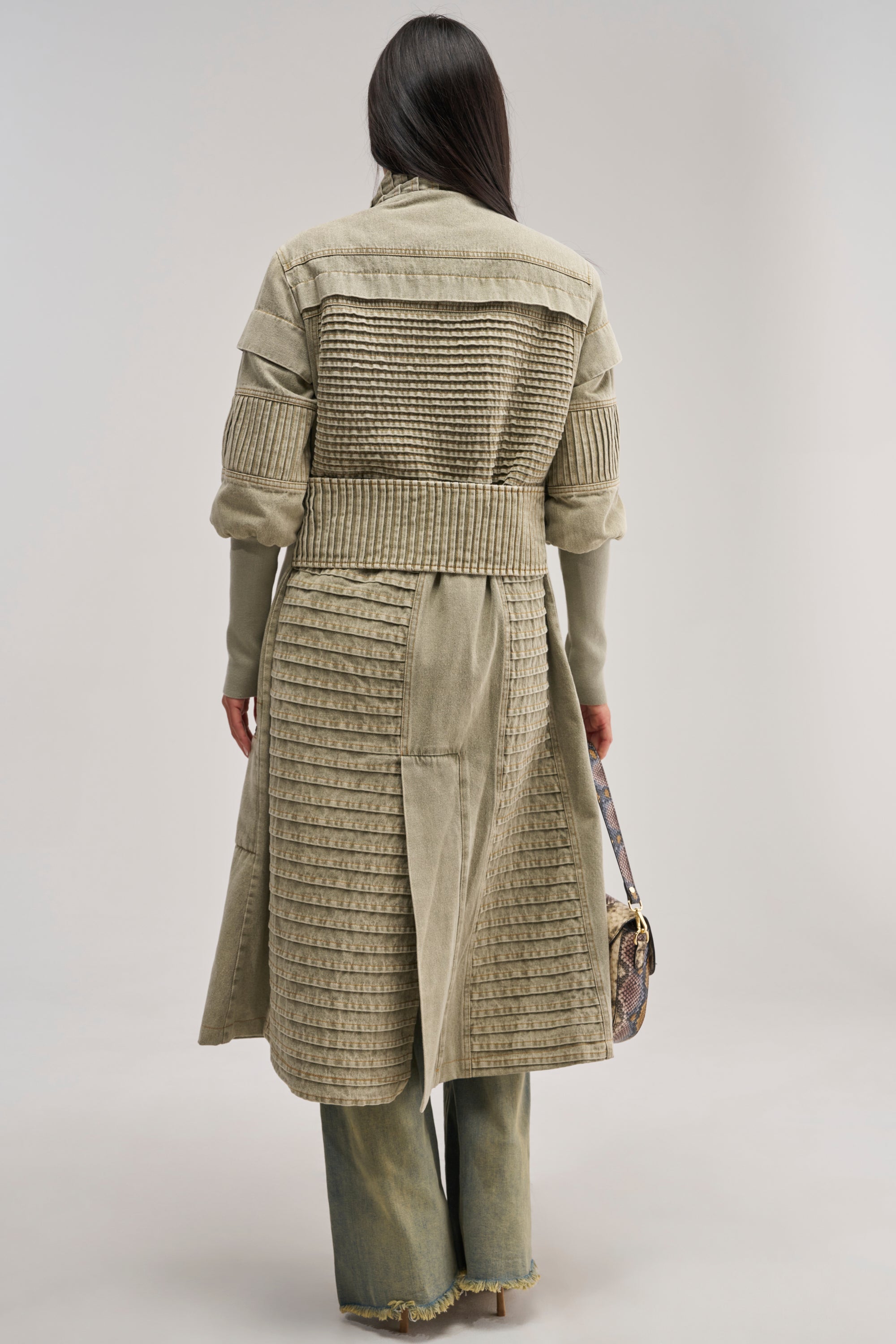 VORTEX DENIM TRENCH COAT IN OLIVE