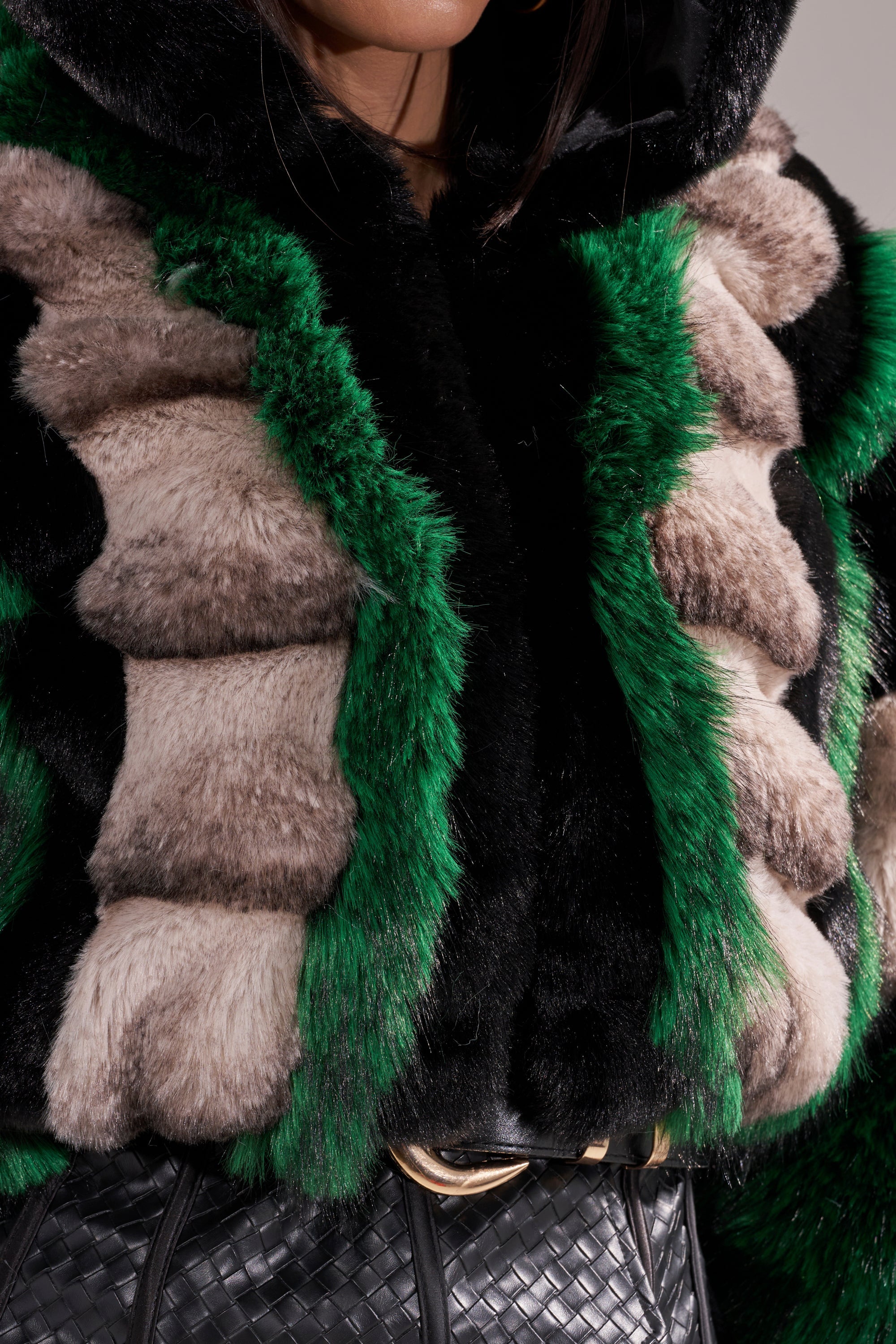 SUPERNOVA PANELED FAUX FUR IN GREEN