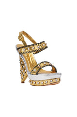 AKIRA GOLD KARINA GOLD METALLIC EMBELLISHED BLOCK HEEL SANDAL