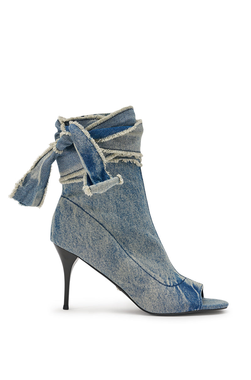 AZALEA WANG KARTER DENIM OPEN TOE BOOTIE