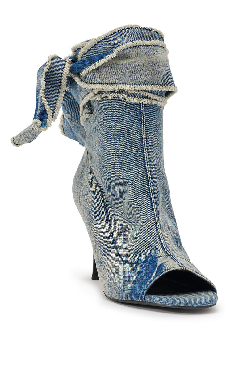 AZALEA WANG KARTER DENIM OPEN TOE BOOTIE