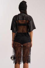 PART TIME PLAYER LACE JERSEY MIDI DRESS IN BLACK