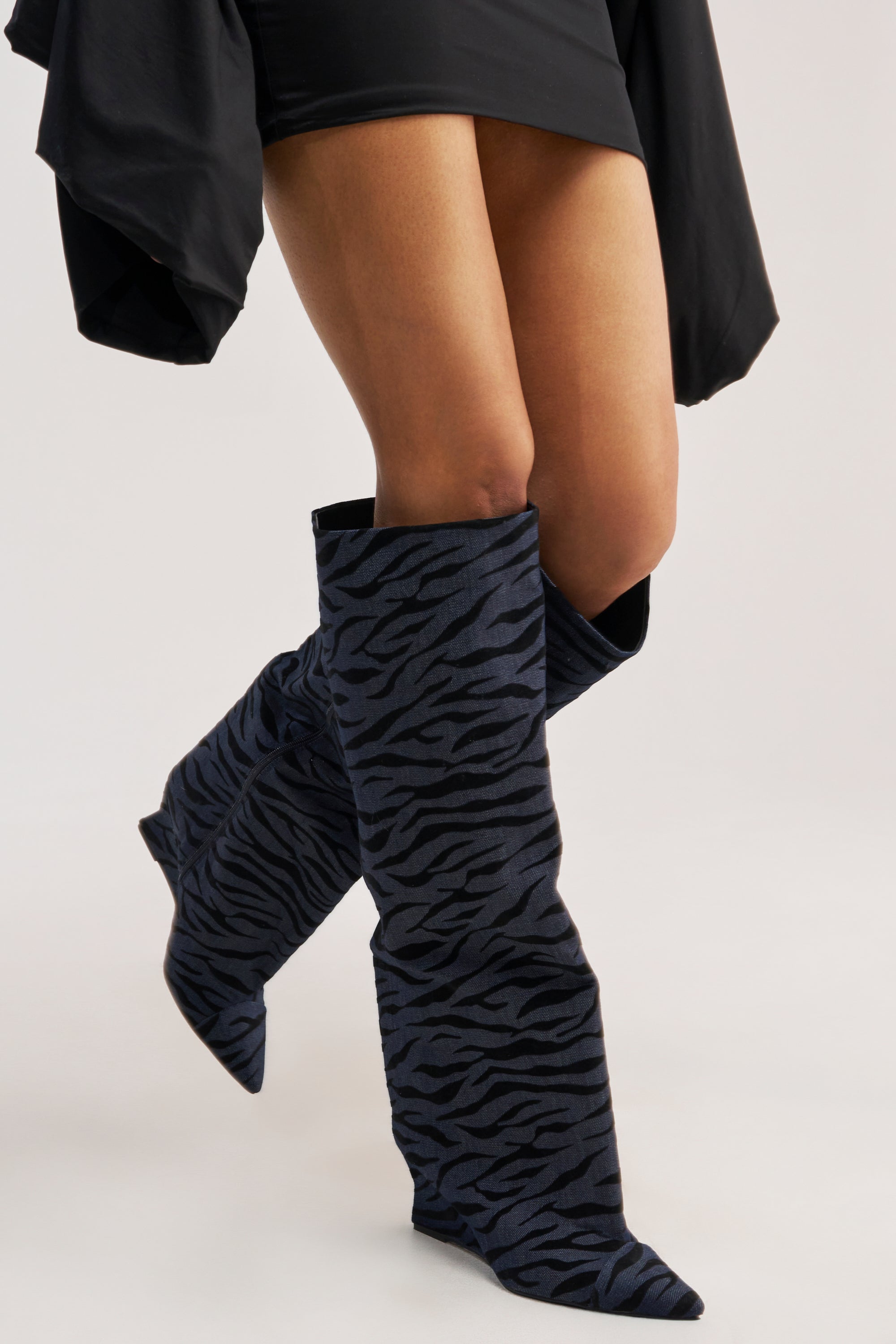 AZALEA WANG KENYA DENIM TIGER WEDGE BOOT