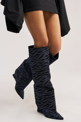 AZALEA WANG KENYA DENIM TIGER WEDGE BOOT