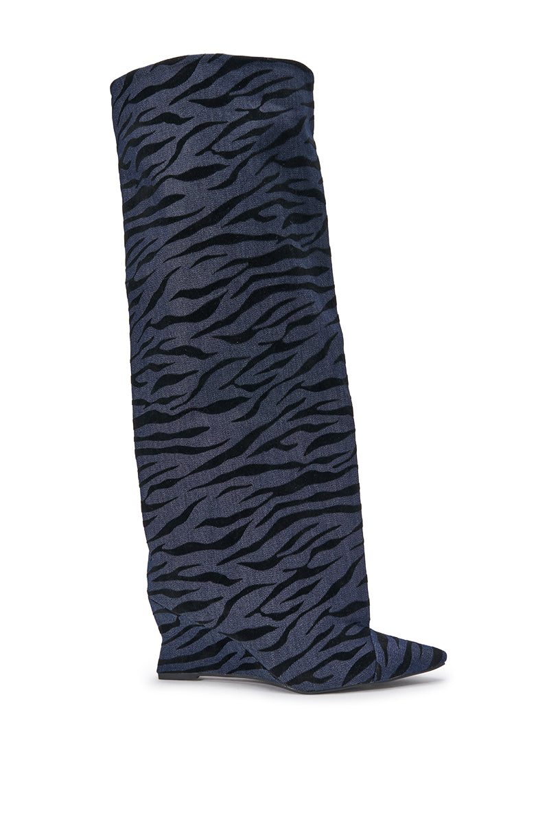 AZALEA WANG KENYA DENIM TIGER WEDGE BOOT
